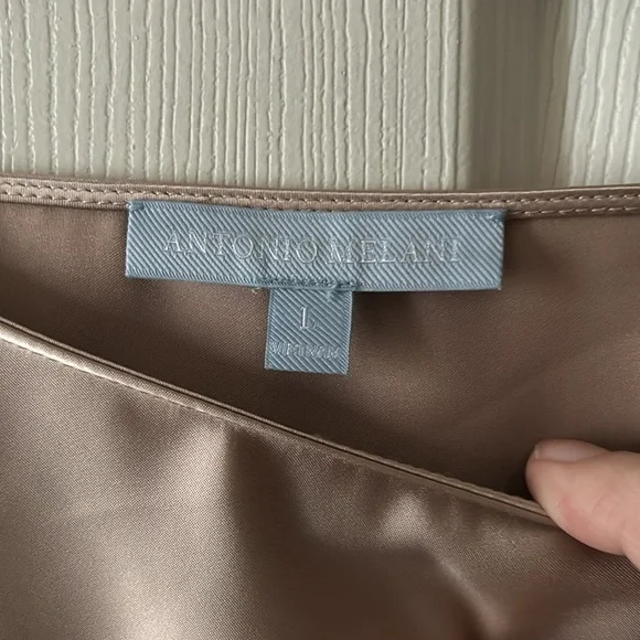 Antonio Melani Blyss Drapey Satin Boat Neck Long Sleeve Champagne Blouse Size L - Picture 8 of 10